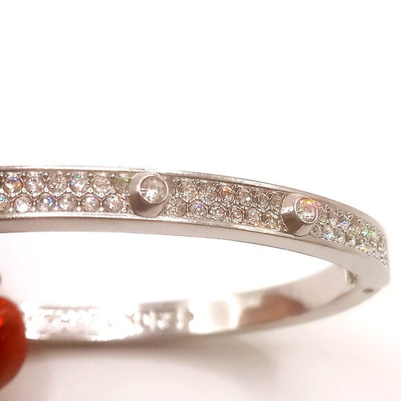 Michael Kors Bracelet Silver Tone Crystal Embellished Hinged Cuff Bangle 6 3/4" - Picture 6 of 12